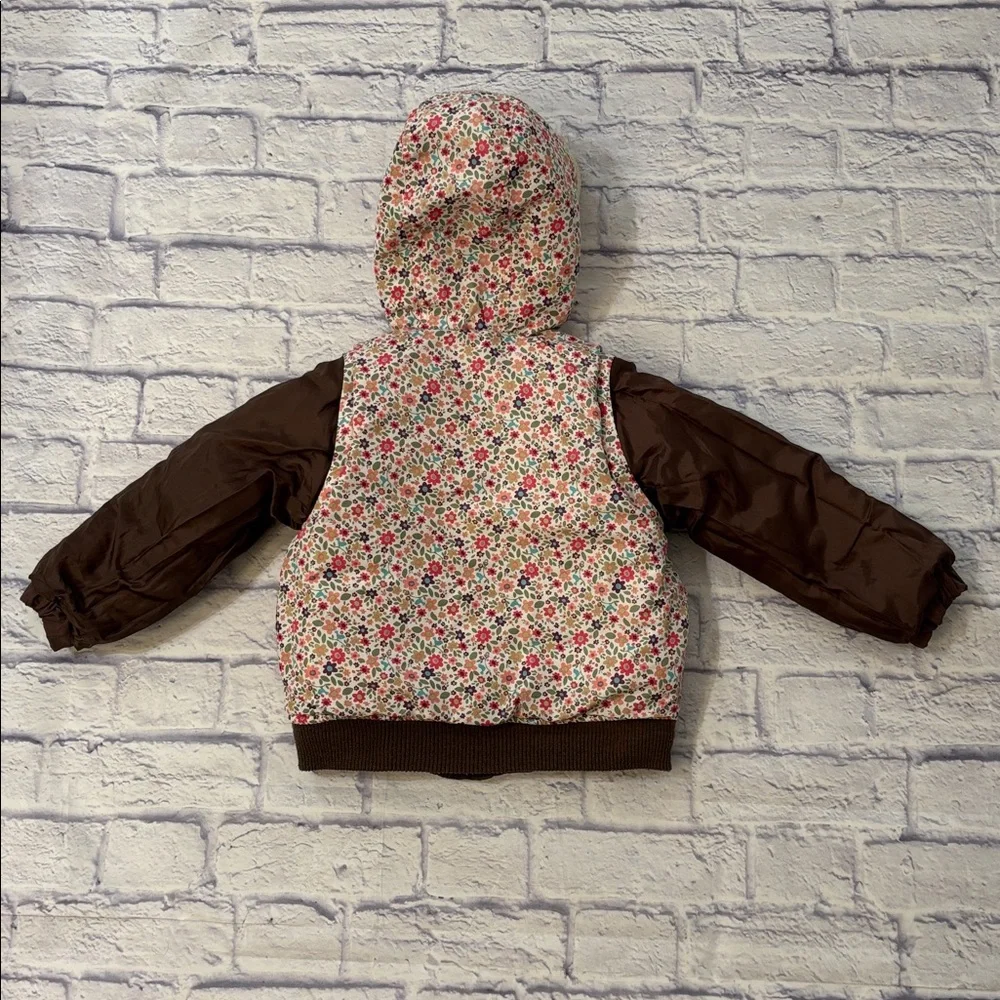 Oshkosh Reversible Convertible Puffer Jacket Vest Brown Pink Floral Girls Size 6